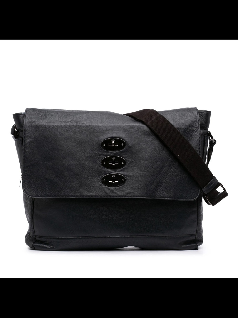 Mulberry Black Leather Messenger Bag with Dark Brown Strap